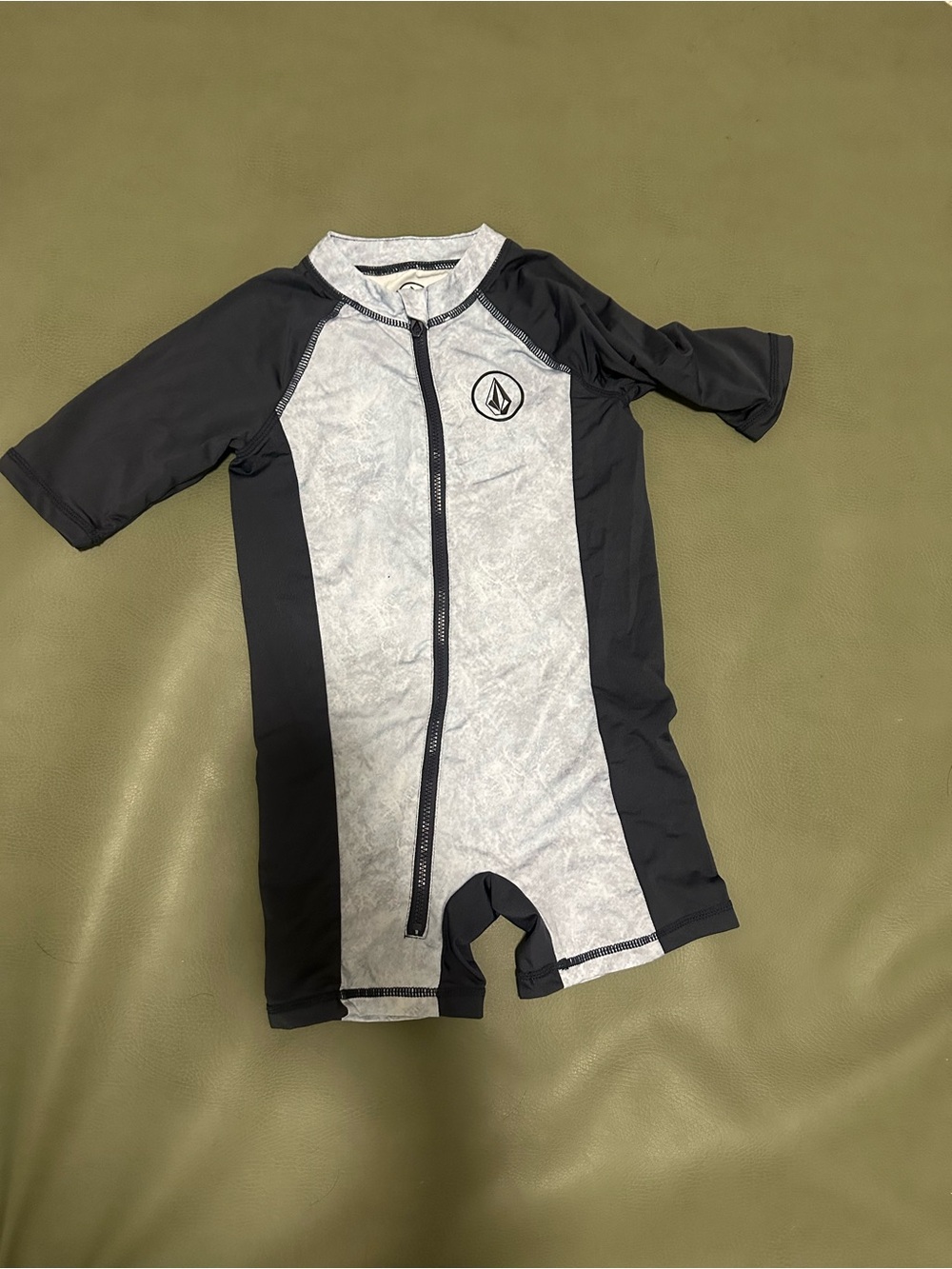 Volcom Kids Black & Gray Short Sleeve Zip Front Swim One Piece